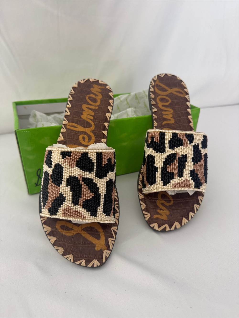 NWT Sam Edelman Gunner Leopard Beaded Slide Sandals in Size 6.5 - Picture 5 of 8